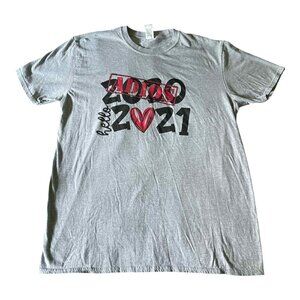 Adios 2020 Hello 2021 Shirt Mens XL Gray Graphic Tee New Year Celebration Cotton